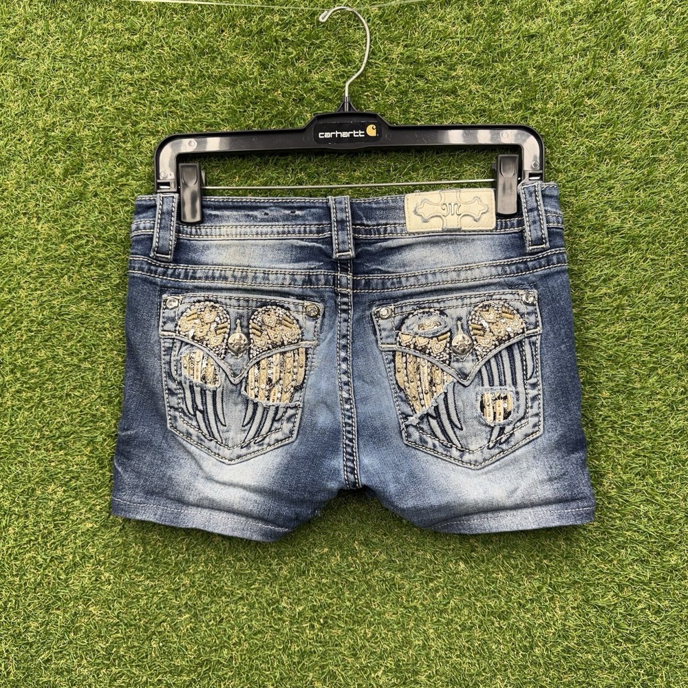 Miss Me Jean Shorts Womens 28 Blue Wings Studded Rhinestone Y2K Flawed Read